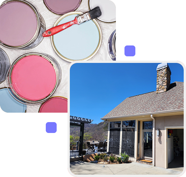A collage of paint swatches and a house